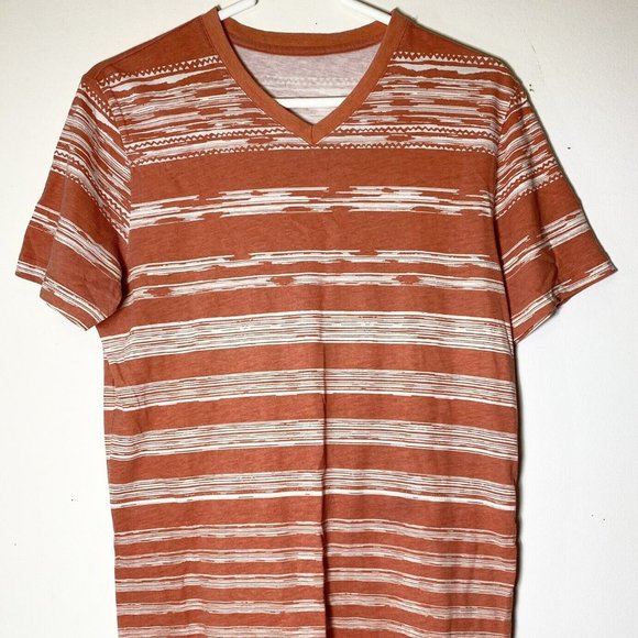 Cotton On V-Neck Short Sleeve Orange-White Striped Collared Polo T-Shirt - Picture 1 of 2